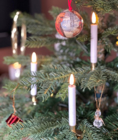 LED juletræslys i hvid med holder og fjernbetjening - 10 stk.