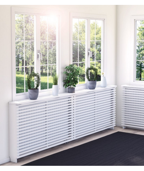 Yoko radiatorskjuler med vandrette lameller skaber et minimalistisk look.