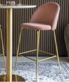 Lausanne Bar Chair - Barstol i rosa velour med ben i messing look