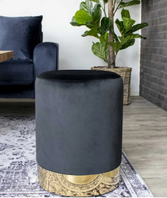 Gamby Puf - Puf i sort velour med messing farvet kant