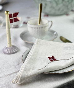Hvid stof servietter med flag - 4 stk.