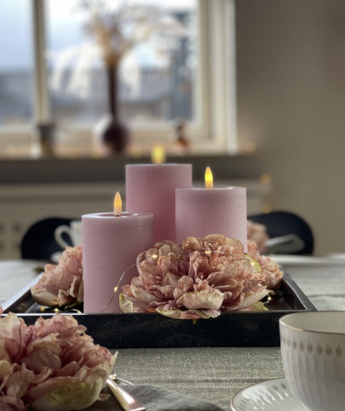 LED bloklys sæt i rosa med fjernbetjening