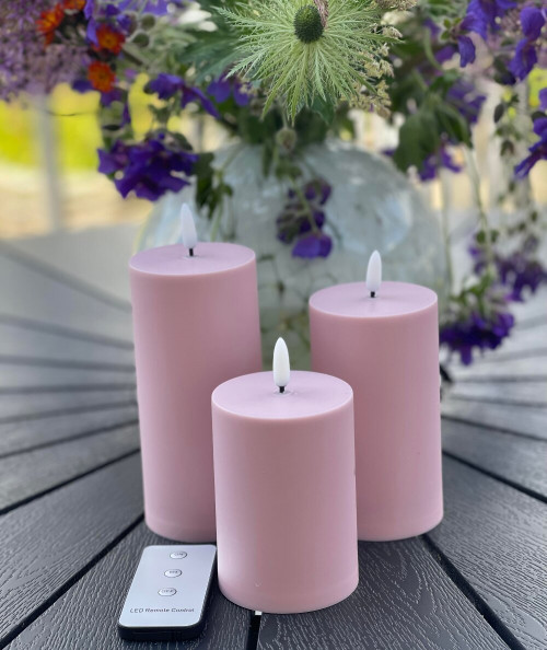 Bloklys i rosa - 3 stk. til udendørsbrug