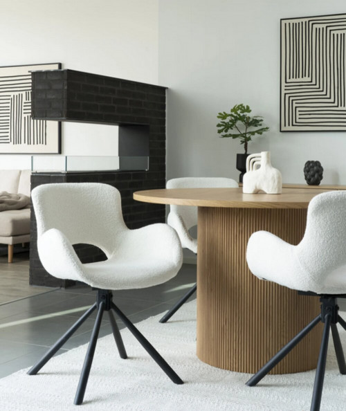 Amorim spisebordsstol i bouclé creme med drejefod