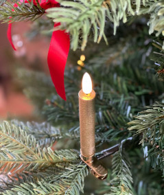 LED Juletræslys i guld med holder og fjernbetjening - 10 stk.