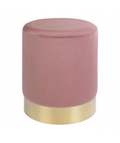 Gamby Puf - Puf i rosa velour med messing farvet kant