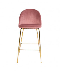 Lausanne Bar Chair - Barstol i rosa velour med ben i messing look