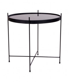Venezia Sofabord - Hjørnebord i sort stål med glas ø48xh48cm