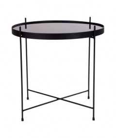 Venezia Sofabord - Hjørnebord i sort stål med glas ø48xh48cm