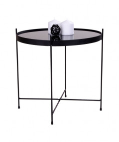 Venezia Sofabord - Hjørnebord i sort stål med glas ø48xh48cm