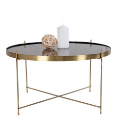 Venezia Sofabord - Hjørnebord i messing farvet stål med glas ø70xh40cm