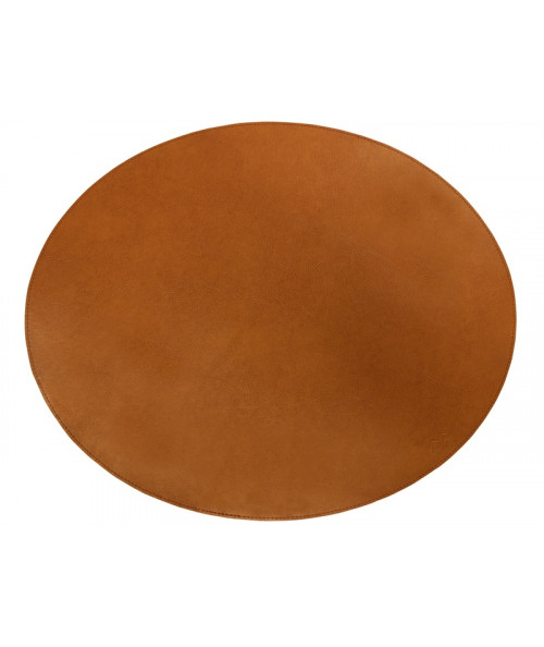 Oval dækkeserviet i cognac bonded læder